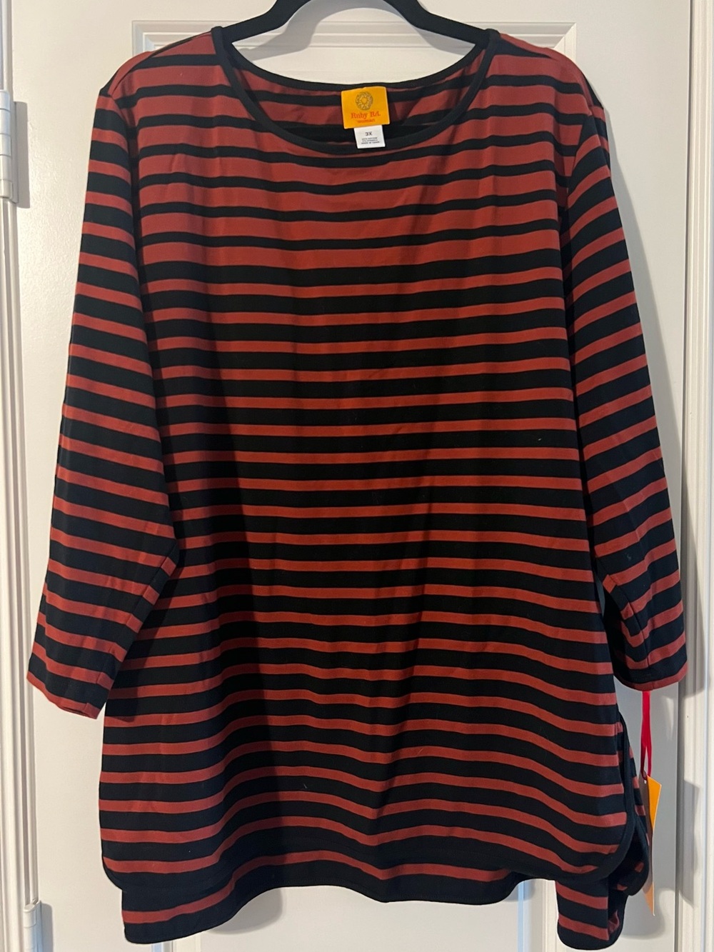 Ruby Rd. Rust and Black Striped Knit Top